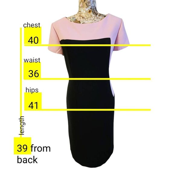Dress Color Block Light Pink Black Geometric Slimming Waist S.L. Fashions Midi - Picture 6 of 9